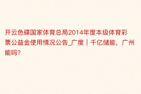 开云色碟国家体育总局2014年度本级体育彩票公益金使用情况公告_广度｜千亿储能，广州能吗？